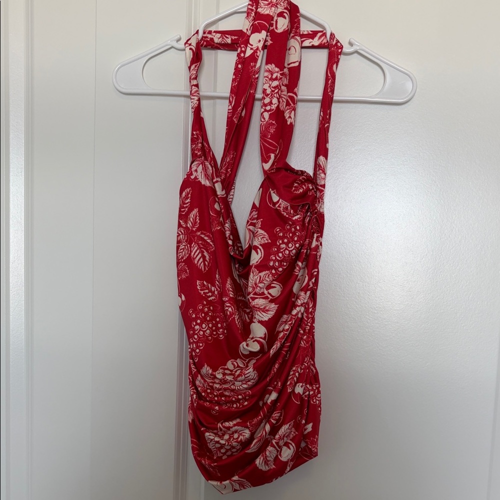 Free People Red and White Fruit Top